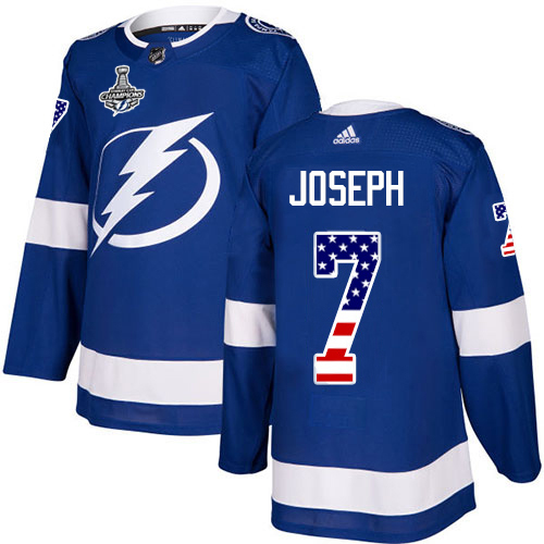 Adidas Tampa Bay Lightning Men #7 Mathieu Joseph Blue Home Authentic USA Flag 2020 Stanley Cup Champions Stitched NHL Jersey